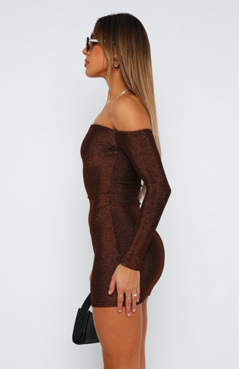 Women's White Fox Won't Get Over You Long Sleeve Mini Dress Brown | ZDOG-87042